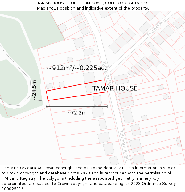 TAMAR HOUSE, TUFTHORN ROAD, COLEFORD, GL16 8PX: Plot and title map