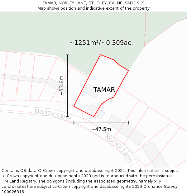 TAMAR, NORLEY LANE, STUDLEY, CALNE, SN11 9LS: Plot and title map