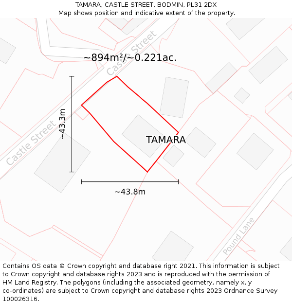 TAMARA, CASTLE STREET, BODMIN, PL31 2DX: Plot and title map