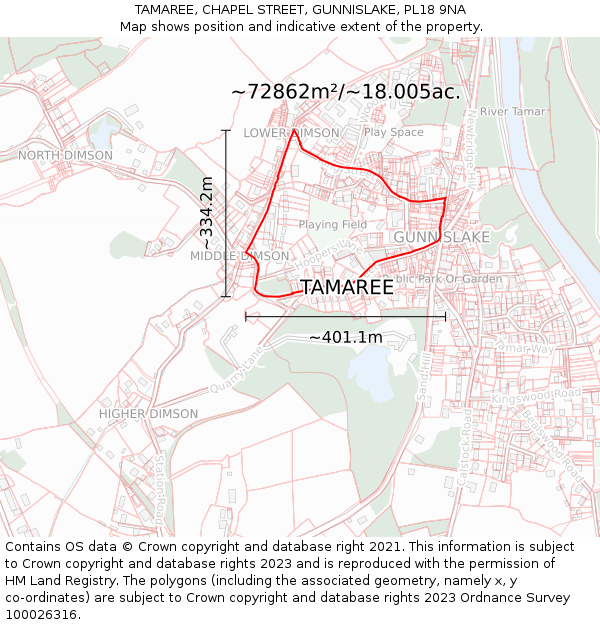 TAMAREE, CHAPEL STREET, GUNNISLAKE, PL18 9NA: Plot and title map