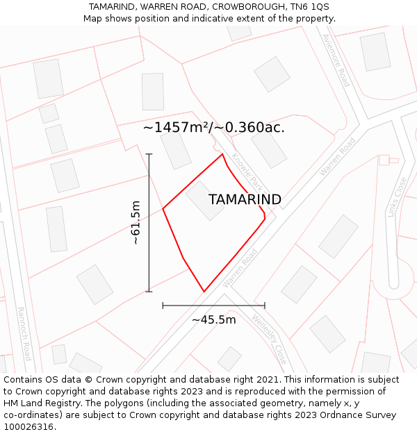 TAMARIND, WARREN ROAD, CROWBOROUGH, TN6 1QS: Plot and title map