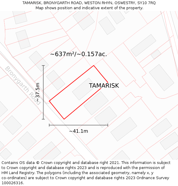 TAMARISK, BRONYGARTH ROAD, WESTON RHYN, OSWESTRY, SY10 7RQ: Plot and title map