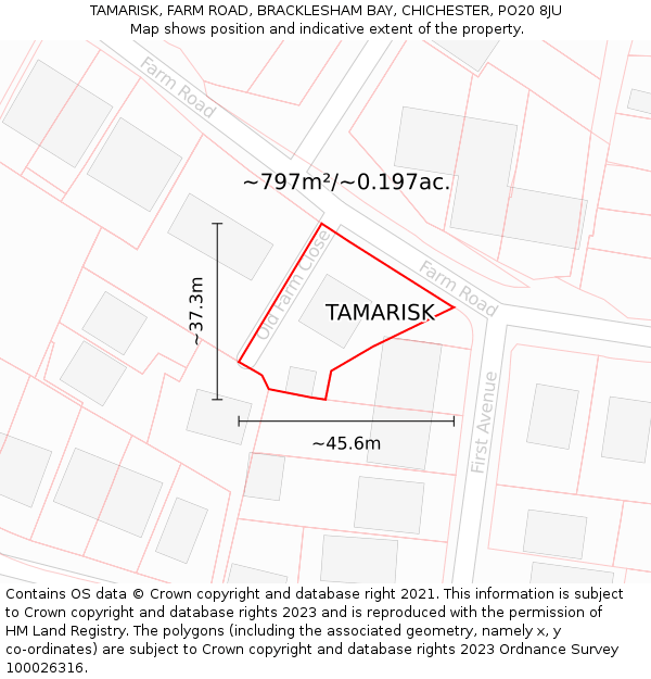 TAMARISK, FARM ROAD, BRACKLESHAM BAY, CHICHESTER, PO20 8JU: Plot and title map