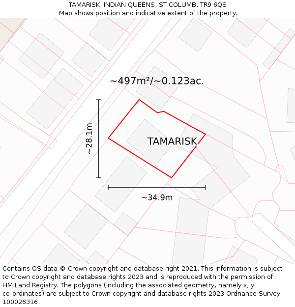 TAMARISK, INDIAN QUEENS, ST COLUMB, TR9 6QS: Plot and title map