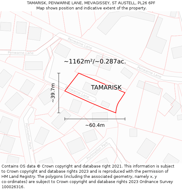 TAMARISK, PENWARNE LANE, MEVAGISSEY, ST AUSTELL, PL26 6PF: Plot and title map