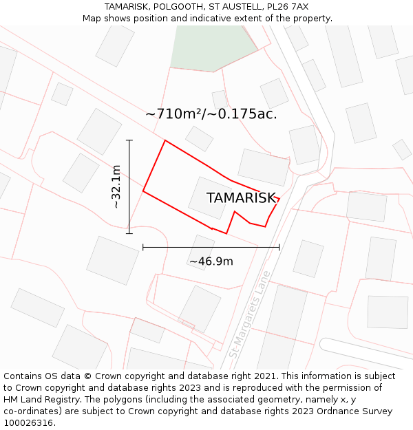 TAMARISK, POLGOOTH, ST AUSTELL, PL26 7AX: Plot and title map