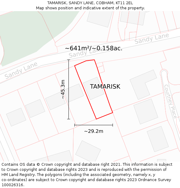 TAMARISK, SANDY LANE, COBHAM, KT11 2EL: Plot and title map