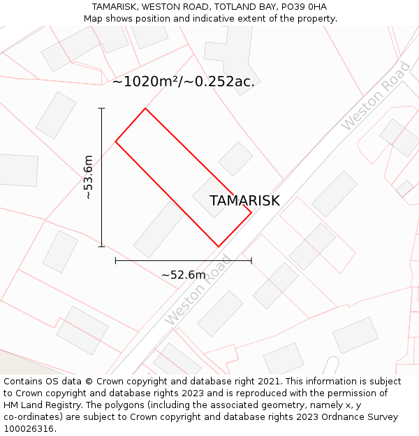 TAMARISK, WESTON ROAD, TOTLAND BAY, PO39 0HA: Plot and title map