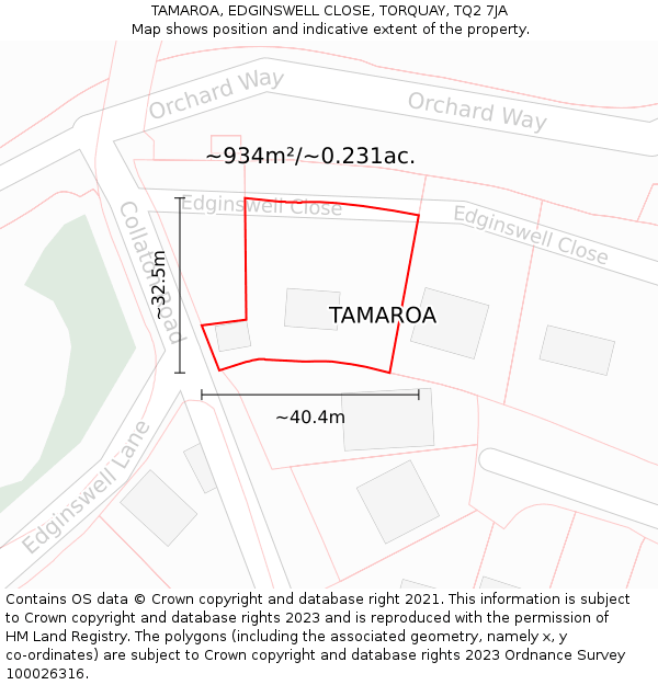TAMAROA, EDGINSWELL CLOSE, TORQUAY, TQ2 7JA: Plot and title map