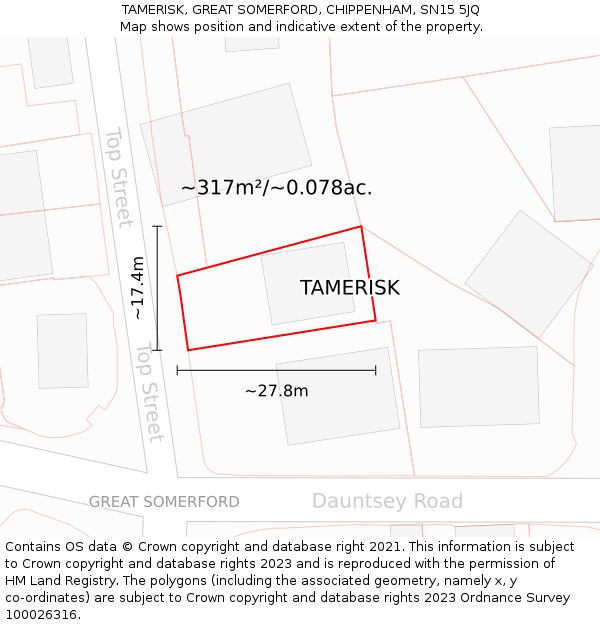 TAMERISK, GREAT SOMERFORD, CHIPPENHAM, SN15 5JQ: Plot and title map