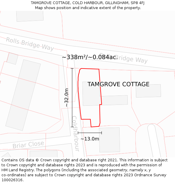 TAMGROVE COTTAGE, COLD HARBOUR, GILLINGHAM, SP8 4FJ: Plot and title map