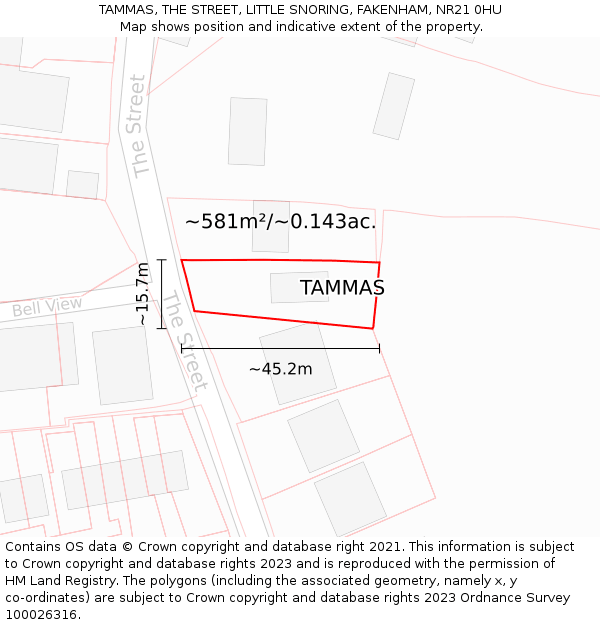 TAMMAS, THE STREET, LITTLE SNORING, FAKENHAM, NR21 0HU: Plot and title map