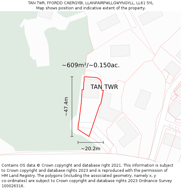 TAN TWR, FFORDD CAERGYBI, LLANFAIRPWLLGWYNGYLL, LL61 5YL: Plot and title map