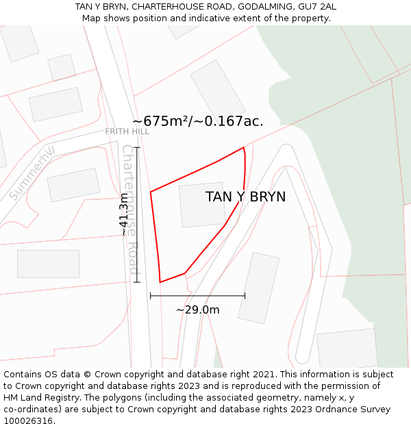 TAN Y BRYN, CHARTERHOUSE ROAD, GODALMING, GU7 2AL: Plot and title map