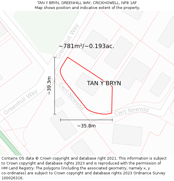 TAN Y BRYN, GREENHILL WAY, CRICKHOWELL, NP8 1AF: Plot and title map