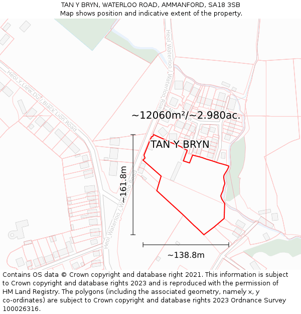 TAN Y BRYN, WATERLOO ROAD, AMMANFORD, SA18 3SB: Plot and title map