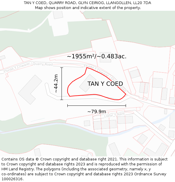 TAN Y COED, QUARRY ROAD, GLYN CEIRIOG, LLANGOLLEN, LL20 7DA: Plot and title map