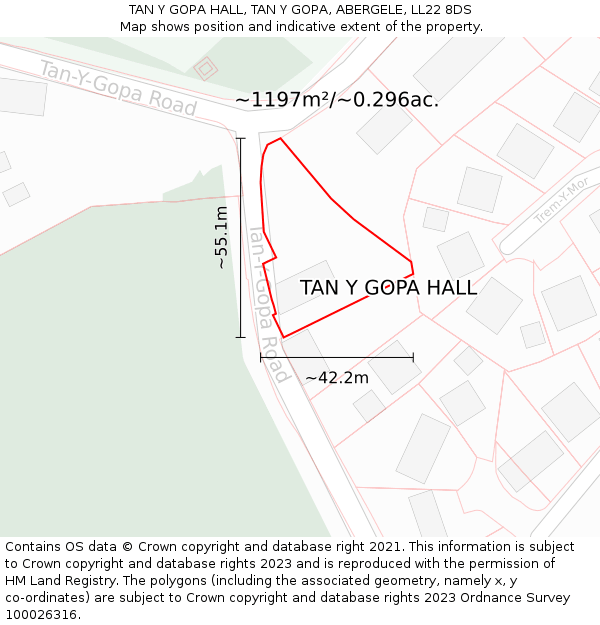 TAN Y GOPA HALL, TAN Y GOPA, ABERGELE, LL22 8DS: Plot and title map