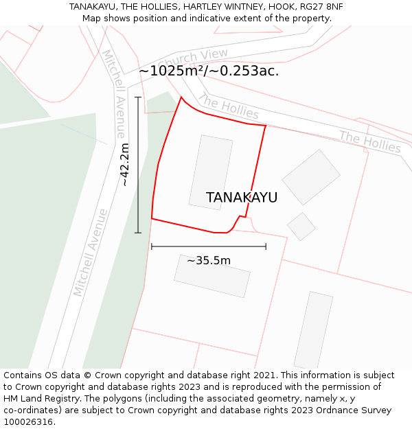 TANAKAYU, THE HOLLIES, HARTLEY WINTNEY, HOOK, RG27 8NF: Plot and title map