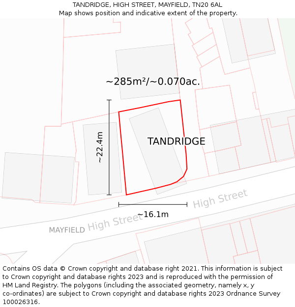 TANDRIDGE, HIGH STREET, MAYFIELD, TN20 6AL: Plot and title map