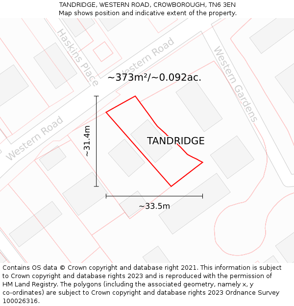TANDRIDGE, WESTERN ROAD, CROWBOROUGH, TN6 3EN: Plot and title map