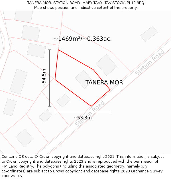 TANERA MOR, STATION ROAD, MARY TAVY, TAVISTOCK, PL19 9PQ: Plot and title map