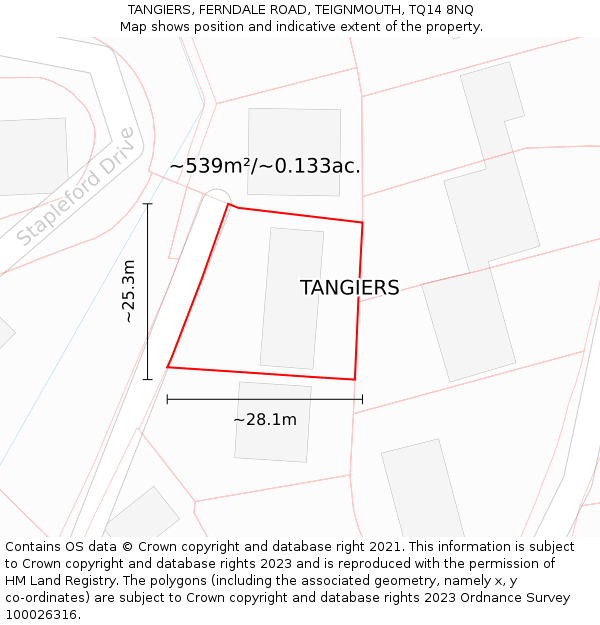 TANGIERS, FERNDALE ROAD, TEIGNMOUTH, TQ14 8NQ: Plot and title map