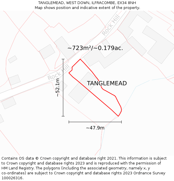 TANGLEMEAD, WEST DOWN, ILFRACOMBE, EX34 8NH: Plot and title map