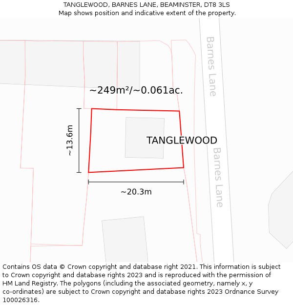 TANGLEWOOD, BARNES LANE, BEAMINSTER, DT8 3LS: Plot and title map