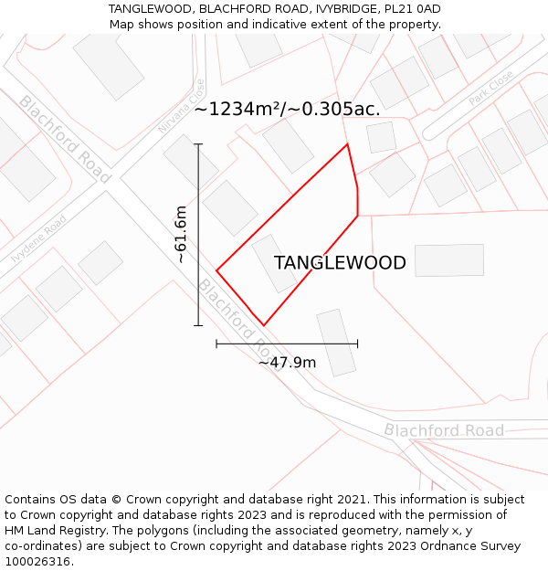 TANGLEWOOD, BLACHFORD ROAD, IVYBRIDGE, PL21 0AD: Plot and title map