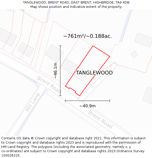 TANGLEWOOD, BRENT ROAD, EAST BRENT, HIGHBRIDGE, TA9 4DB: Plot and title map