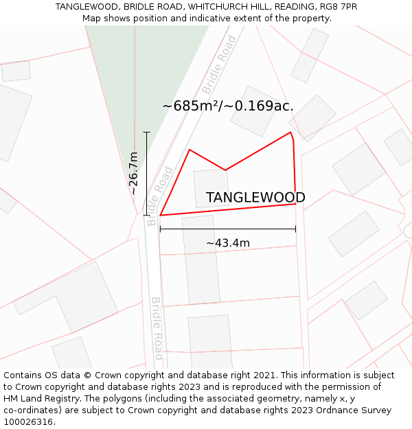 TANGLEWOOD, BRIDLE ROAD, WHITCHURCH HILL, READING, RG8 7PR: Plot and title map