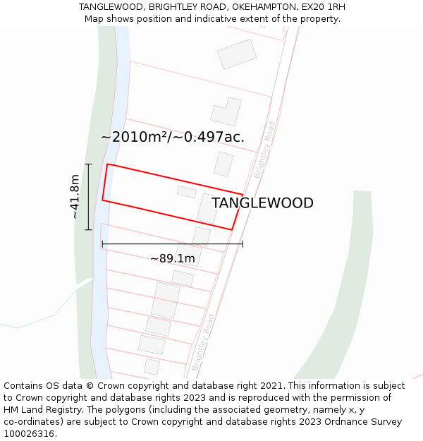 TANGLEWOOD, BRIGHTLEY ROAD, OKEHAMPTON, EX20 1RH: Plot and title map