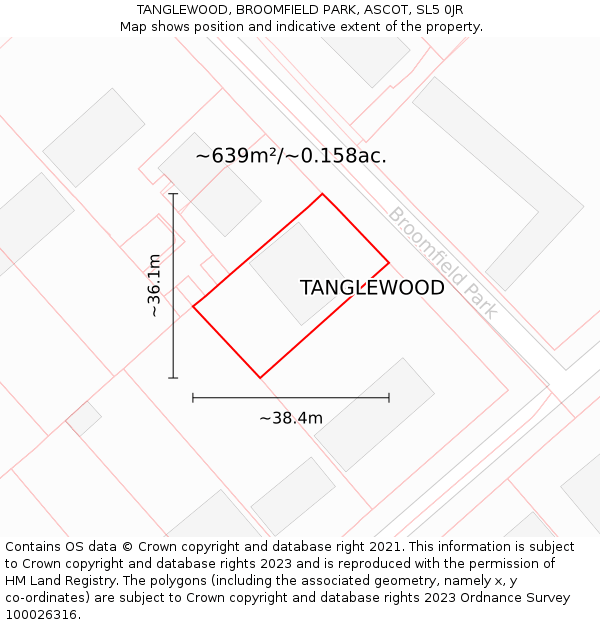 TANGLEWOOD, BROOMFIELD PARK, ASCOT, SL5 0JR: Plot and title map