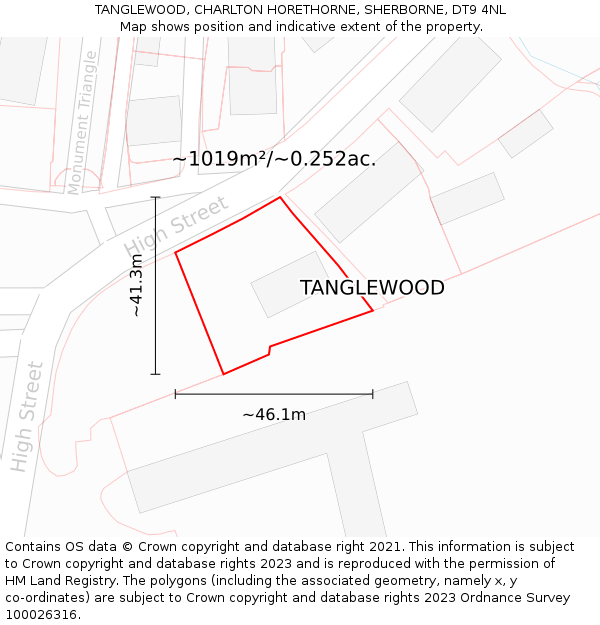TANGLEWOOD, CHARLTON HORETHORNE, SHERBORNE, DT9 4NL: Plot and title map