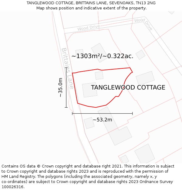 TANGLEWOOD COTTAGE, BRITTAINS LANE, SEVENOAKS, TN13 2NG: Plot and title map