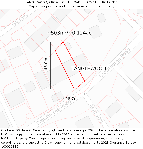 TANGLEWOOD, CROWTHORNE ROAD, BRACKNELL, RG12 7DS: Plot and title map