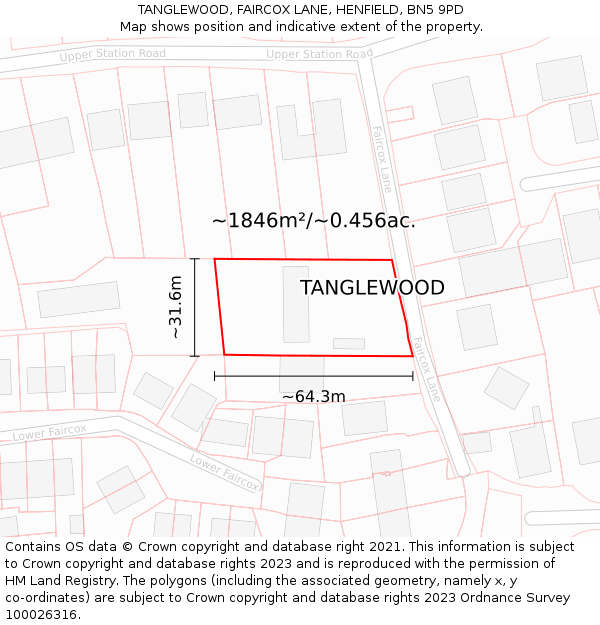 TANGLEWOOD, FAIRCOX LANE, HENFIELD, BN5 9PD: Plot and title map
