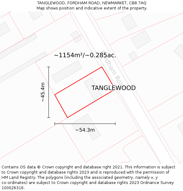 TANGLEWOOD, FORDHAM ROAD, NEWMARKET, CB8 7AQ: Plot and title map