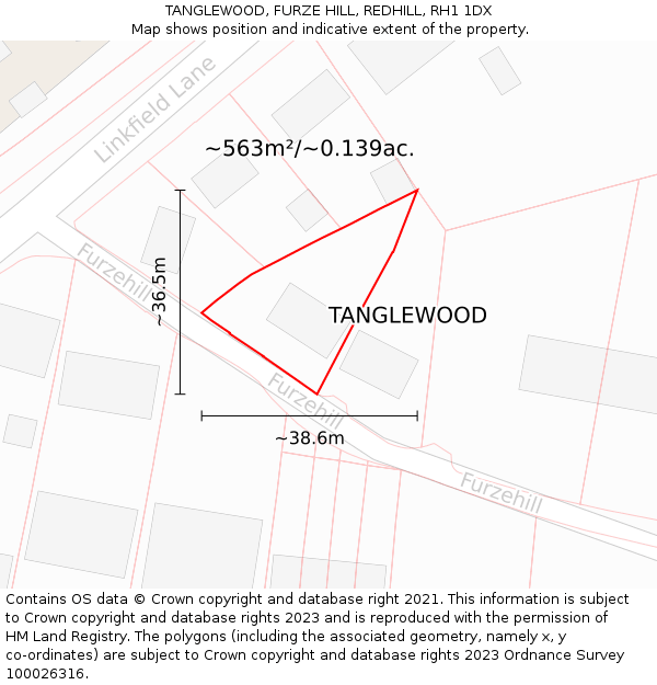 TANGLEWOOD, FURZE HILL, REDHILL, RH1 1DX: Plot and title map