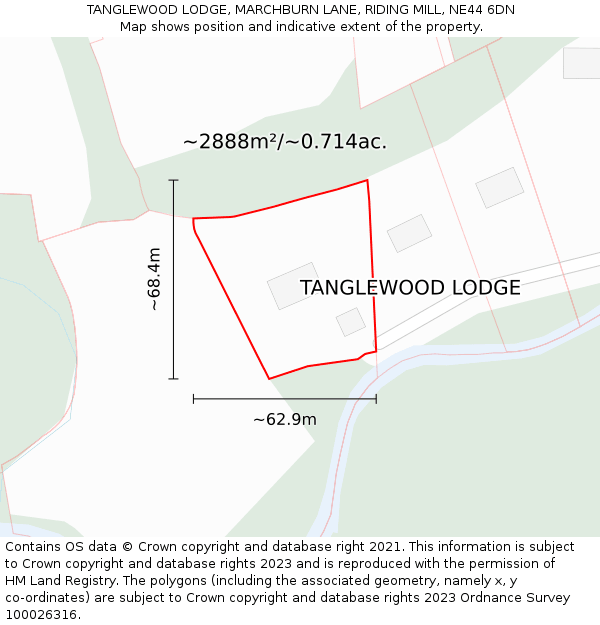 TANGLEWOOD LODGE, MARCHBURN LANE, RIDING MILL, NE44 6DN: Plot and title map