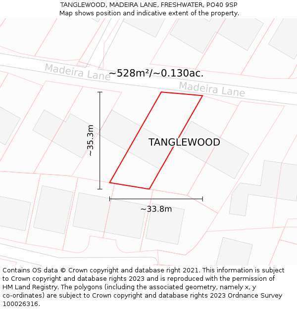 TANGLEWOOD, MADEIRA LANE, FRESHWATER, PO40 9SP: Plot and title map