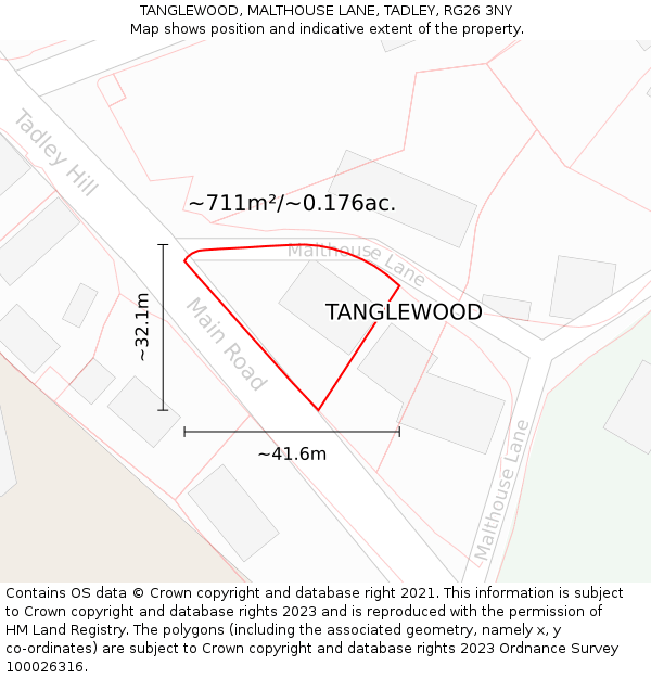TANGLEWOOD, MALTHOUSE LANE, TADLEY, RG26 3NY: Plot and title map