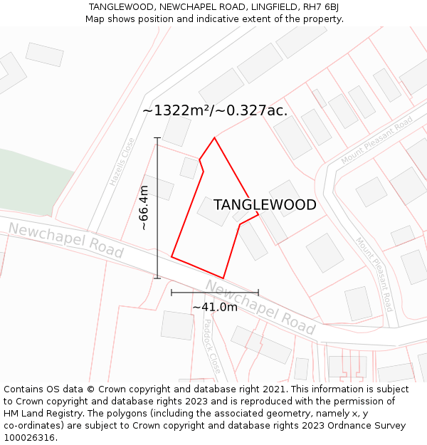 TANGLEWOOD, NEWCHAPEL ROAD, LINGFIELD, RH7 6BJ: Plot and title map