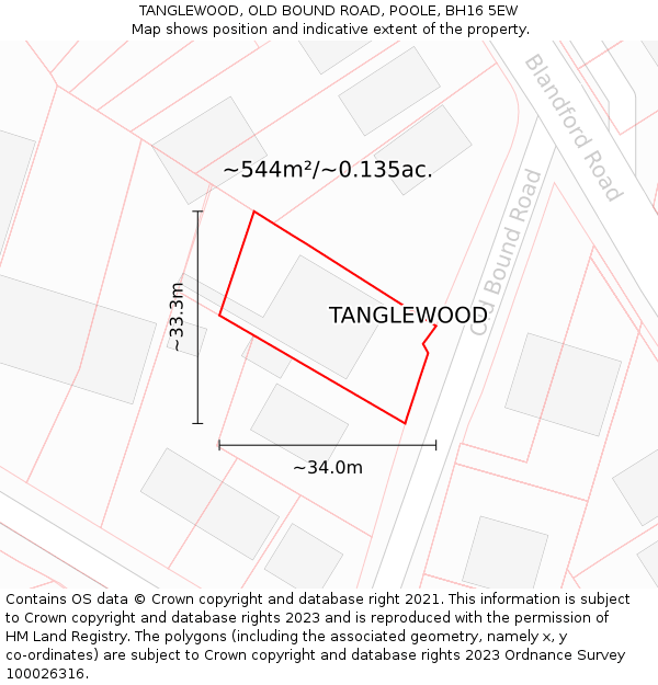 TANGLEWOOD, OLD BOUND ROAD, POOLE, BH16 5EW: Plot and title map