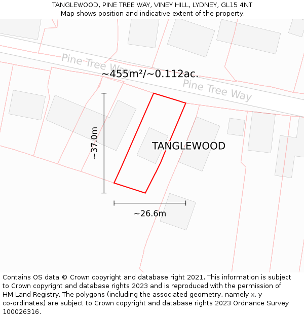 TANGLEWOOD, PINE TREE WAY, VINEY HILL, LYDNEY, GL15 4NT: Plot and title map