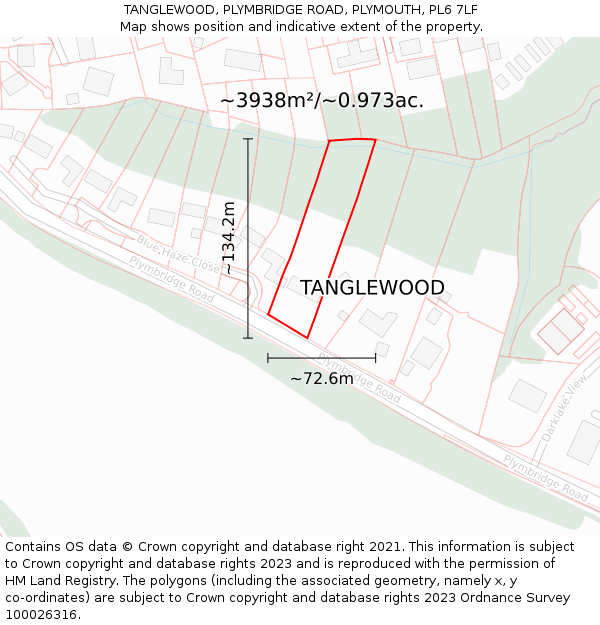 TANGLEWOOD, PLYMBRIDGE ROAD, PLYMOUTH, PL6 7LF: Plot and title map