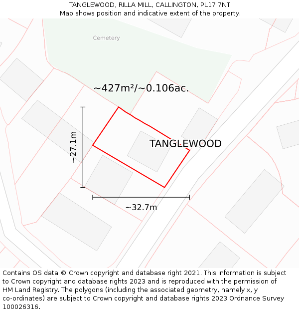 TANGLEWOOD, RILLA MILL, CALLINGTON, PL17 7NT: Plot and title map