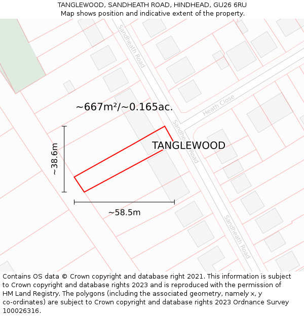 TANGLEWOOD, SANDHEATH ROAD, HINDHEAD, GU26 6RU: Plot and title map