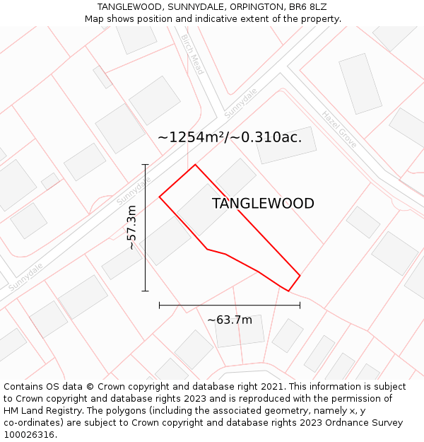 TANGLEWOOD, SUNNYDALE, ORPINGTON, BR6 8LZ: Plot and title map